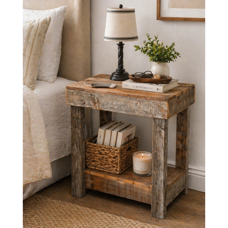 Table de bout en bois de récupération 22 po avec tablette | Table d'appoint rustique | Table d'appoint entièrement assemblée