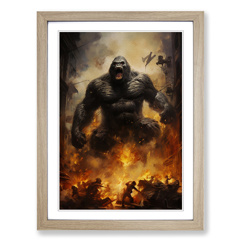 King Kong Symbolism - Single Picture Frame Print on Wood, 64cm H x 46cm W, Oak Framed