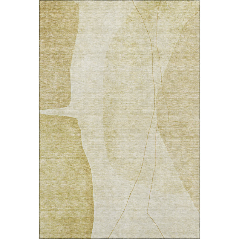 Premium Machine Washable Prisco Gold Rug, Rectangle 9' x 12'