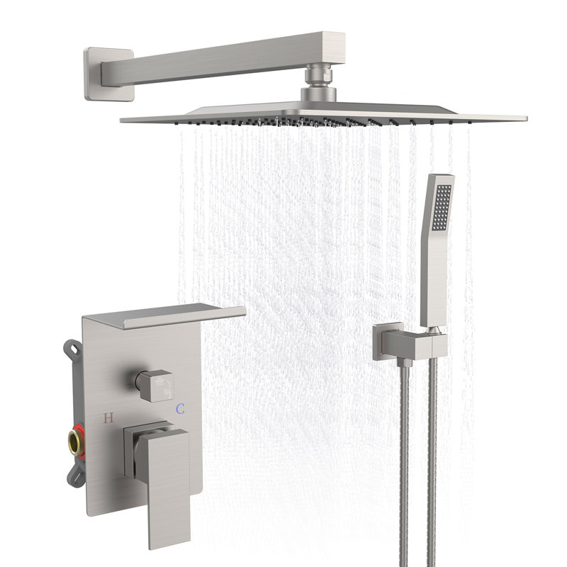 Système de douche carrée à pluie de 10 pouces avec douche à main Topcraft, Nickel brossé