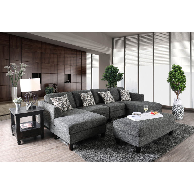 122.4" W Transitional Sectional + Ottoman, Gray