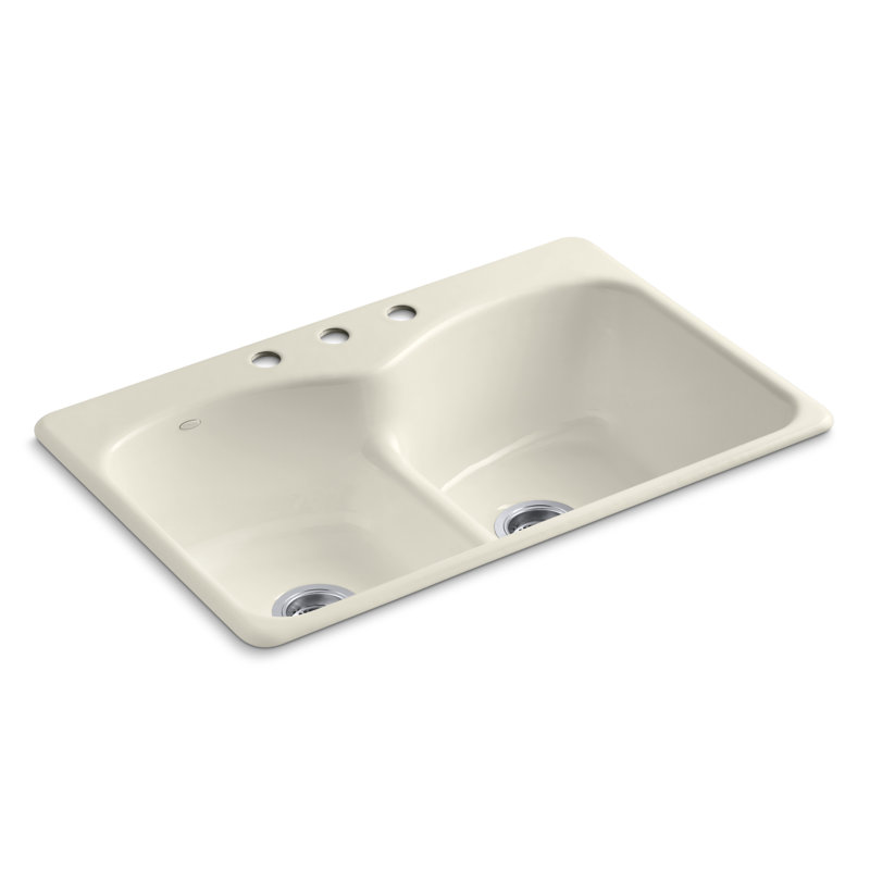 Langlade® 33" L x 22" W Drop-In Kitchen Sink, Basalt, 3 Hole