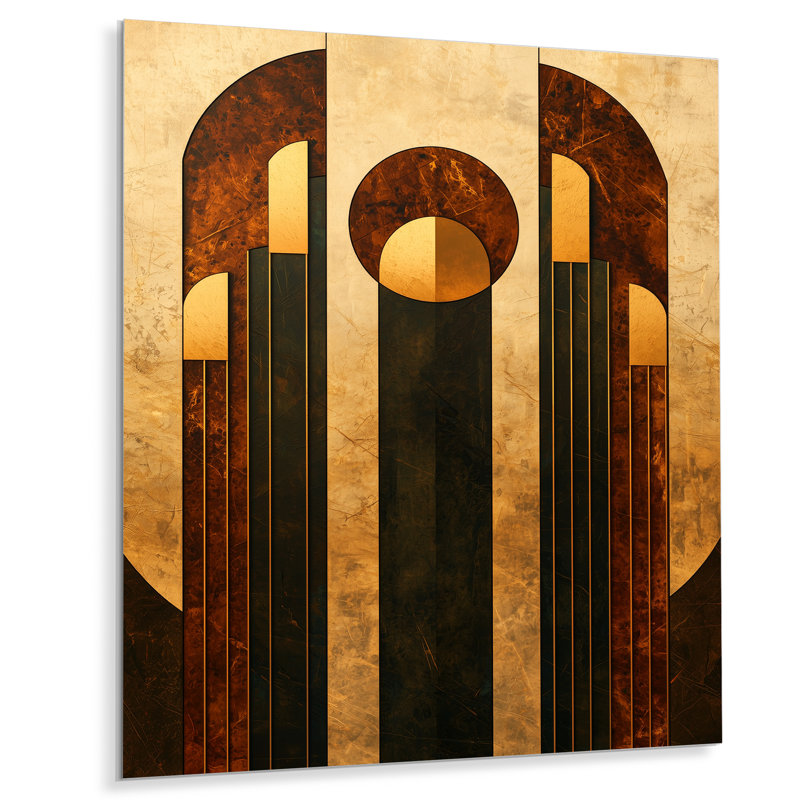 Géométrique noyer Essential Forms VII - art mural moderne en métal, impression d'art moderne en métal, H 20 po x l 12 po