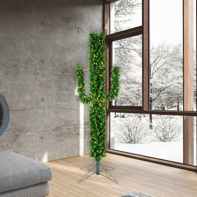 7.5' H Lighted Artificial Cactus Christmas Tree