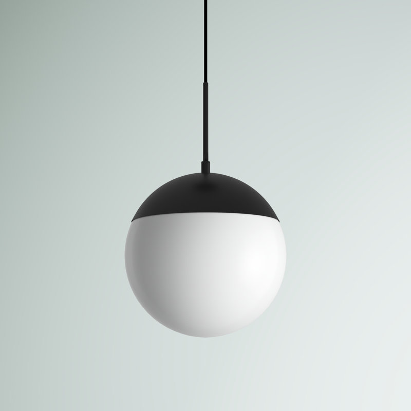 Luminaire suspendu simple à intensité variable 1 lumière Yearby Yearby, H 63 po x l 8 po x P 8 po, Noir, Blanc givré