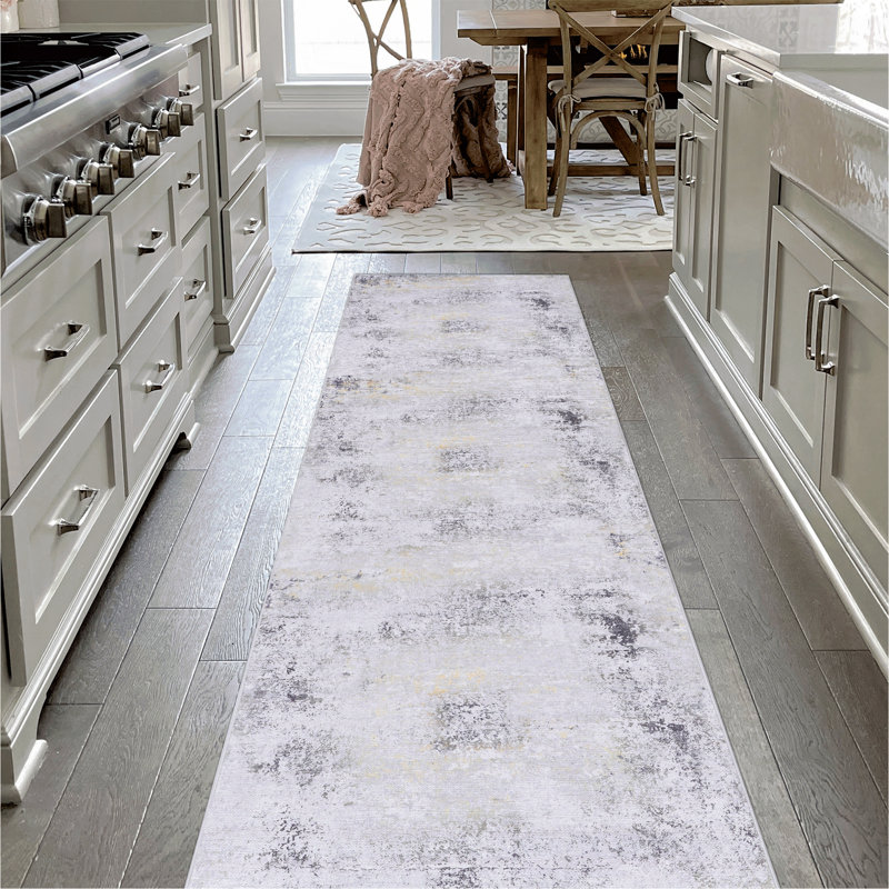 2'6''X10' Runner, Washable Rug, Low-Pile, Non-Slip, Non-Shedding, Foldable, Kid & Pet Friendly - Area Rugs For Living Room, Bedroom, Kitchen, Dining Room Rug (Gray/Gold, 2'6''X10')