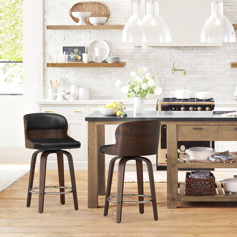 Tabouret de comptoir pivotant 26 po Bresha, Noyer foncé, Noir