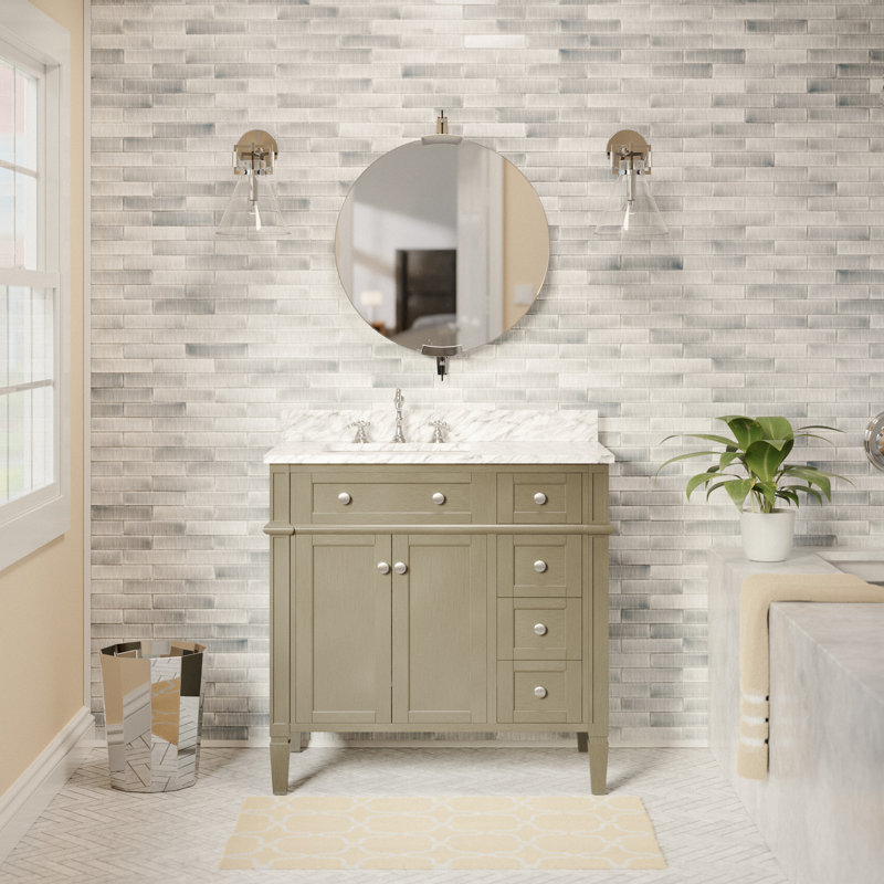Lakeland 36" Single Bathroom Vanity Set with Weathered Gray Cabinet and Carrara Marble Countertop, Weathered Gray
