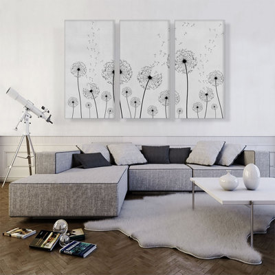Pissenlit gris noir - ensemble de 3 impressions sur toile tendue