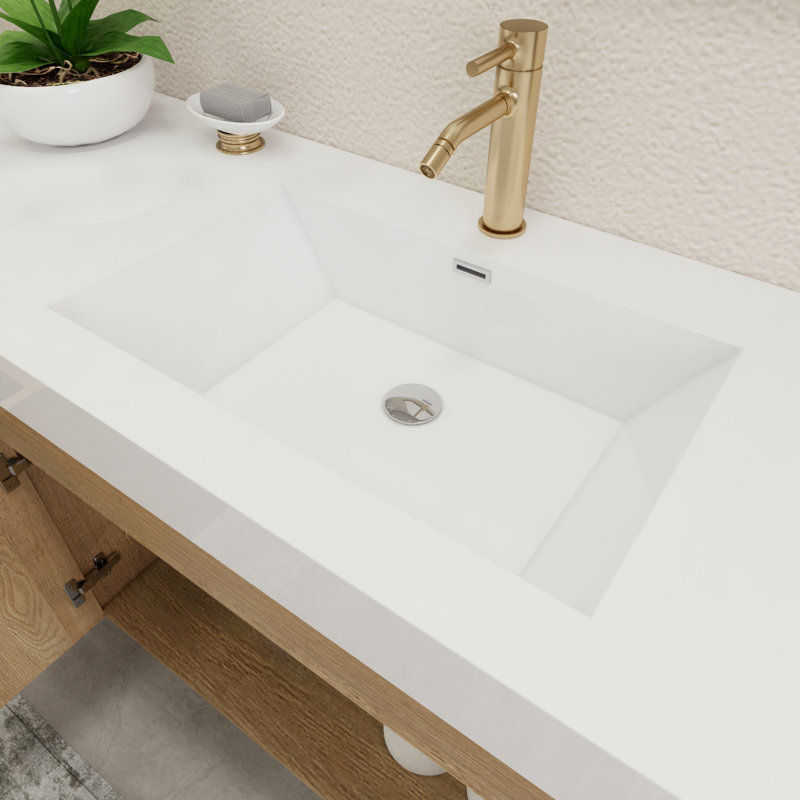 59" Wall-Mounted Single Bathroom Vanity Set, Oak