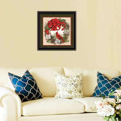 Multicolor Cardinal Framed Decorative - Home Decor, Wood & Paper, 14x14x1 In, 3 Lb, Stylish Bedroom Wall Hanging Modern Design