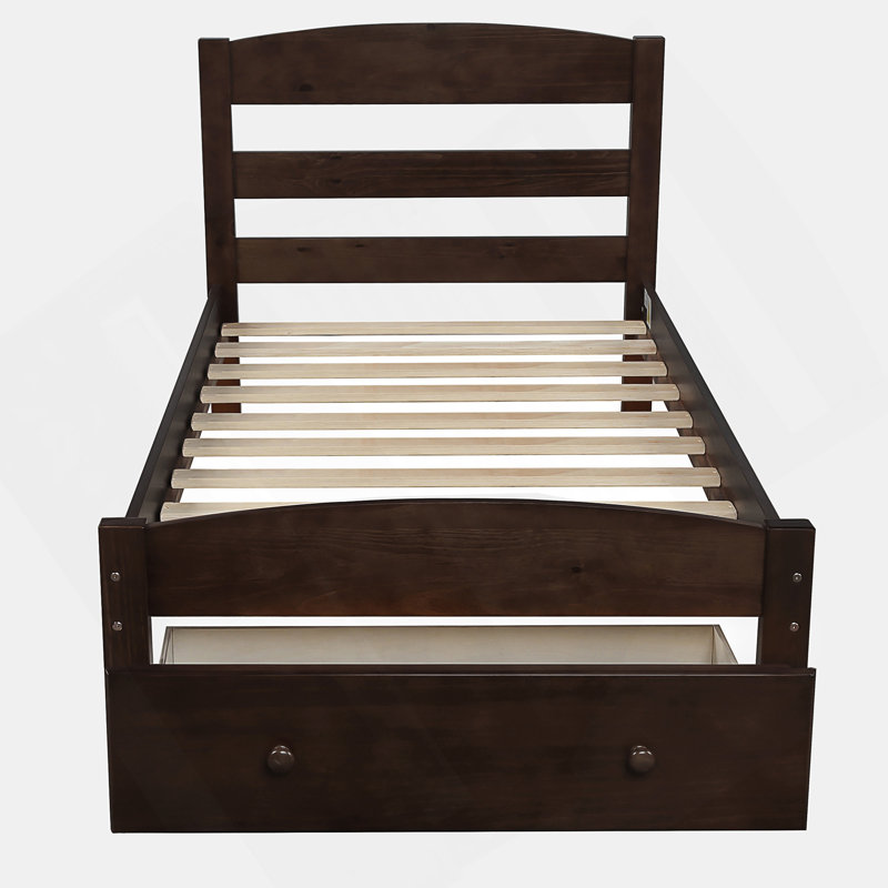 Structure de lit plateforme simple avec tiroir de rangement et support en lattes de bois sans sommier