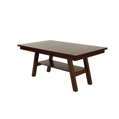 Transitional Rectangular Dark Walnut Table, With Shelf Storage, Rubberwood Table For Dining, Constructed