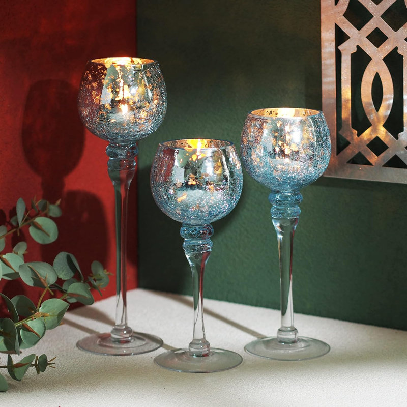 12'' H Glass Tabletop Tealight Holder, Blue