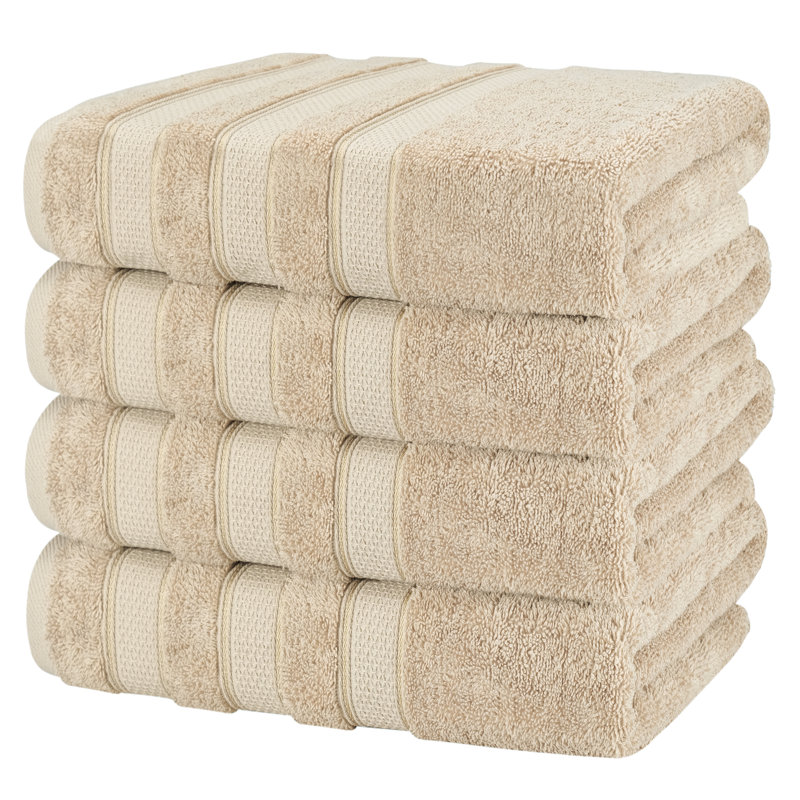 100% Cotton 4 Piece Luxury Turkish Bath Towel Set, Beige