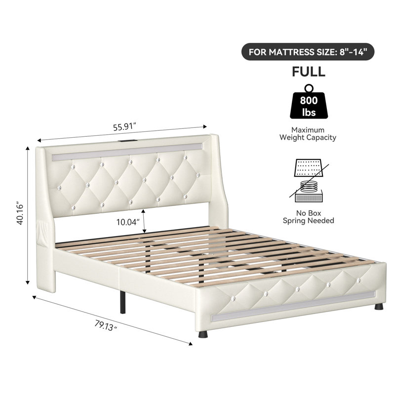 Bed Frame With Headboard, Full, White