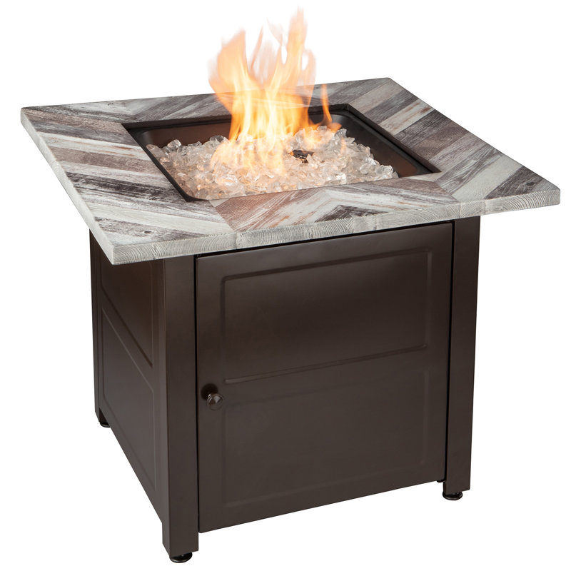 Duval by Endless Summer, 30" Square LP Gas Outdoor Fire Pit with Faux Wood Chevron Mantel