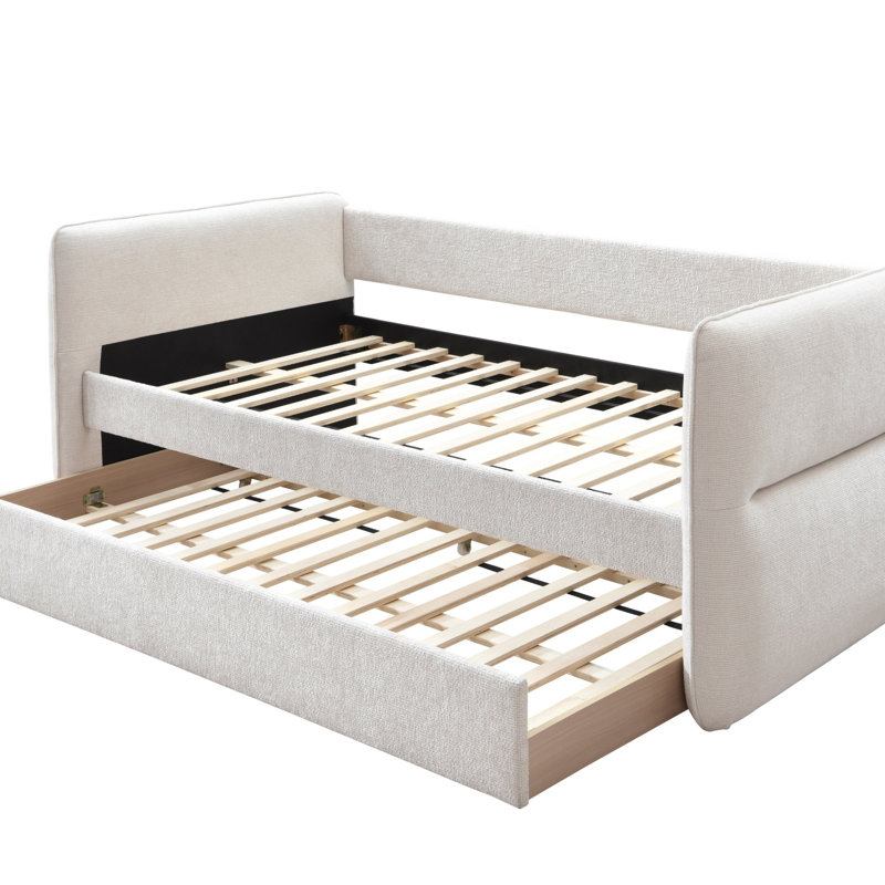 Luxurious 1Pc Modern Daybed Pull Out Trundle Button Tufted Nailhead Trim Bedroom Living Room Furniture Oatmeal