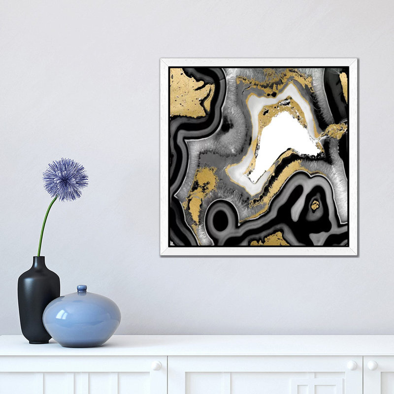 Agate Noir I by Danielle Carson - Floater Frame Painting on Canvas, 66.04 cm H x 66.04 cm W, White
