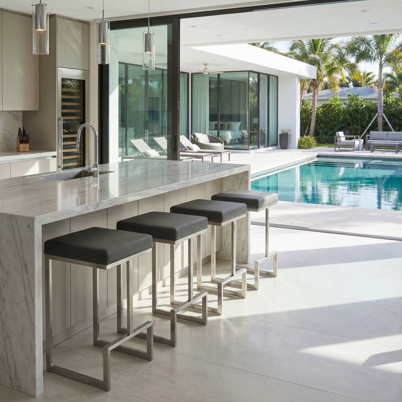 Bybee Upholstered Faux Leather Counter Stool with Stainless Steel Frame
