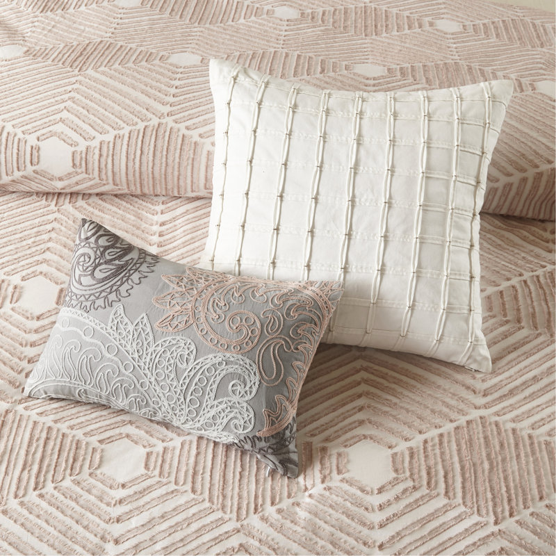 Ensemble d'édredon en jacquard de coton rosé, Très grand édredon + 2 taies décoratives 