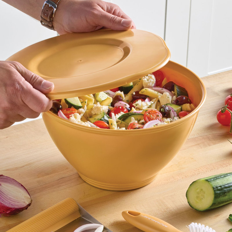 Rachael Ray Kitchen Prep, Garbage Bowl With Lid, Bench Scrape, Veggie Peeler, 4-Piece Set, Turmeric Yellow, Yellow