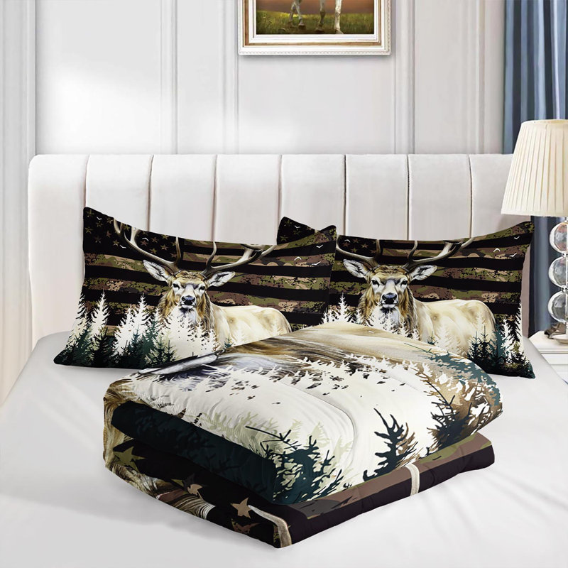 Ensemble d'édredon Majestic Elk Camouflage, ensemble de literie de chasse rustique avec 2 taies d'oreiller, literie douce et lavable à la machine, édredon toutes saisons