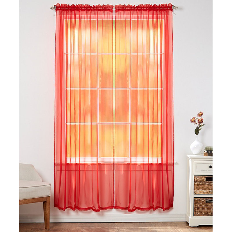 Ensemble de rideaux transparents unis avec passe-tringle, Rouge