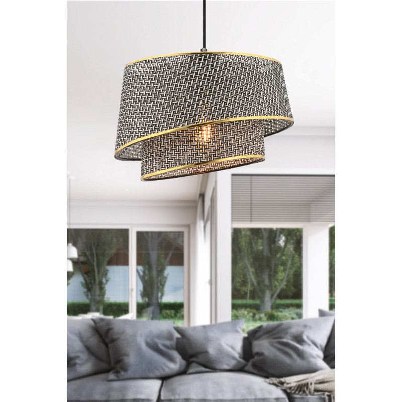 Élégant lustre en métal avec finition grise et dorée, 25,6 po x 25,6 po x 25,6 po | Certifié CE, douille E27 (60 W maximum) | Capuchon en tissu élégant (7,9 po x 7,9 po x 7,9 po) | Parfait pour la décoration de la salle à manger et de l'espace de vie