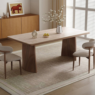 Beige+Nut-brown Rectangular Sintered Stone+Manufactured Wood Dining Table