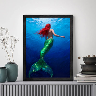 Black Framed Vintage mermaid Wall Art Retro Style Framed Prints