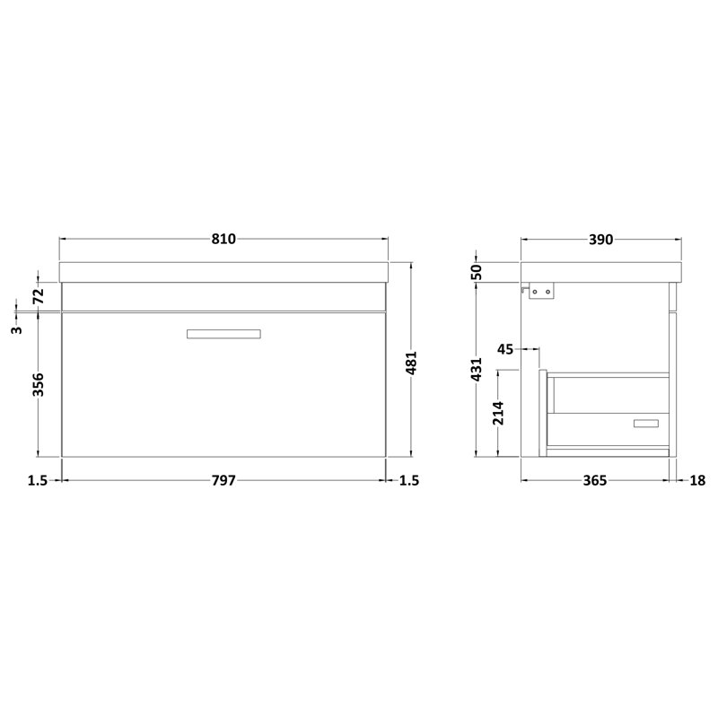 810mm Single Bathroom Vanity with Integrated Ceramic Basin, Dark Wood