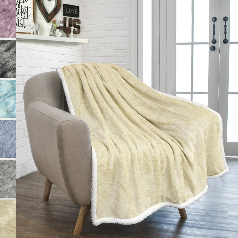 Melange Latte Reversible Sherpa Fleece Throw Blanket