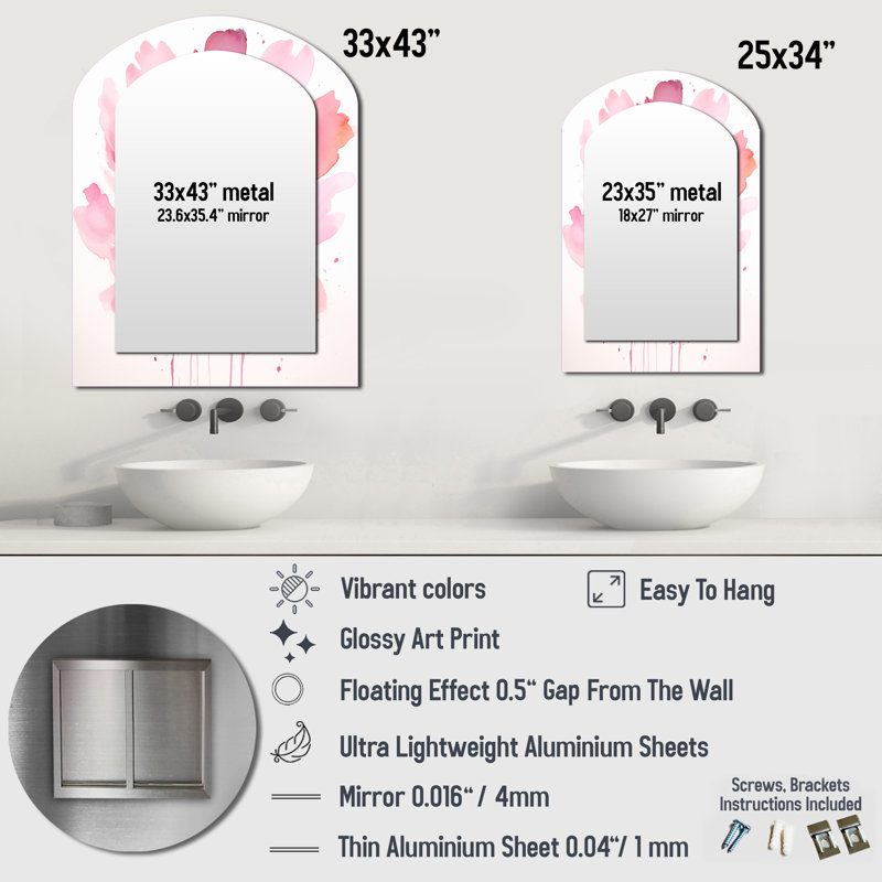 Miroir mural délicat rose fleur d'hibiscus, 34 po x 25 po