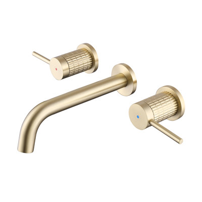 7.67" 2 Handle Wall Mount Bathroom Faucet, Brass Vessel Sink Faucet, Rough-in Valve Included
