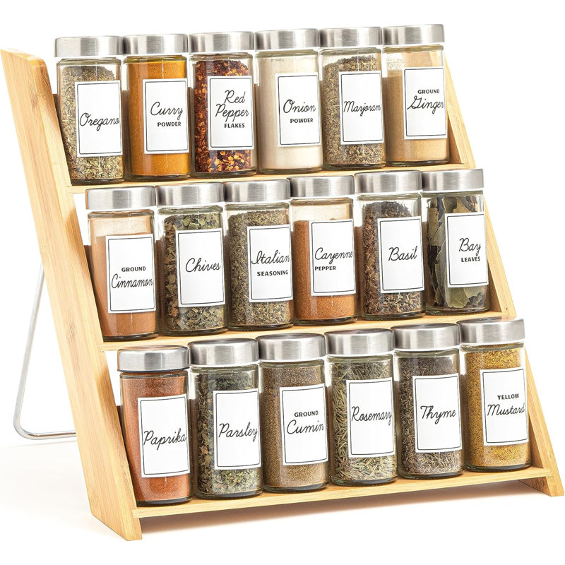 Support à épices 18 pots en bambou compact avec épices incluses