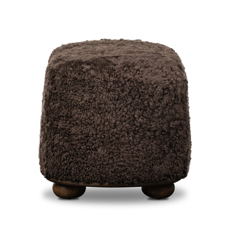 Bilbury Oval Ottoman-Taupe Shearling, Burnt Oak, Cocoa Shearling