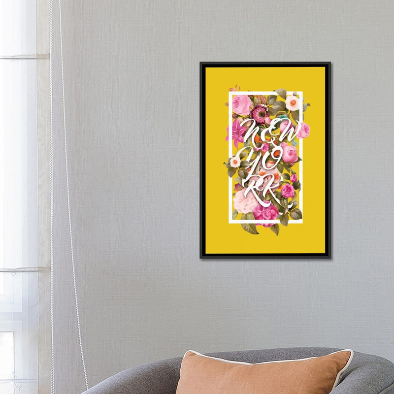 « new york », impression sur toile tendue, H 26 po x l 18 po x P 1,5 po, Toile encadrée noire, Pas de tapis