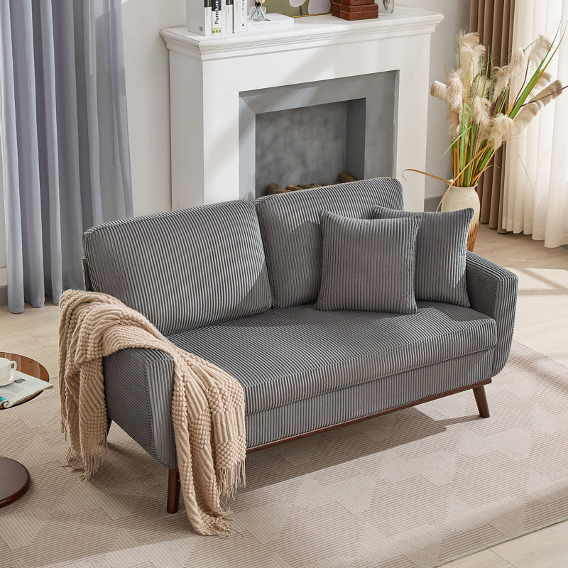 65" Corduroy Loveseat With 2 Free Matching Pillows, Gray