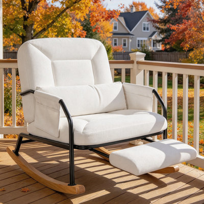 Fauteuil à bascule surdimensionné avec dossier réglable en 4 positions et repose-pieds rétractable, avec coussin et poches, idéal pour le salon, la chambre à coucher, la chambre d'enfant et le balcon, en velours côtelé.