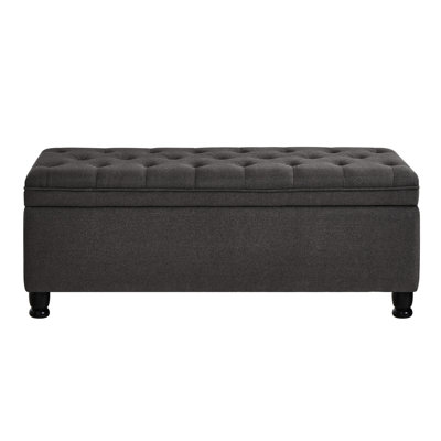 Construction Button Storage Bench In Dark Gray Linen Blend Foam Filled - And Stylish