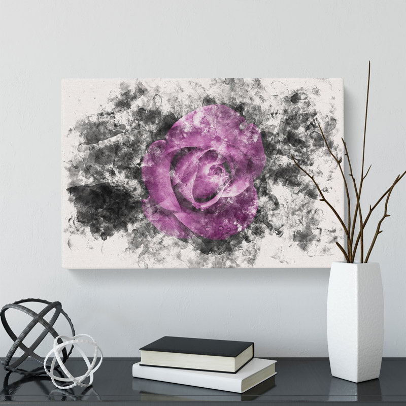 Purple Rose In The Shadows Watercolour - Wrapped Canvas Print, 60cm H x 91cm W x 3cm D