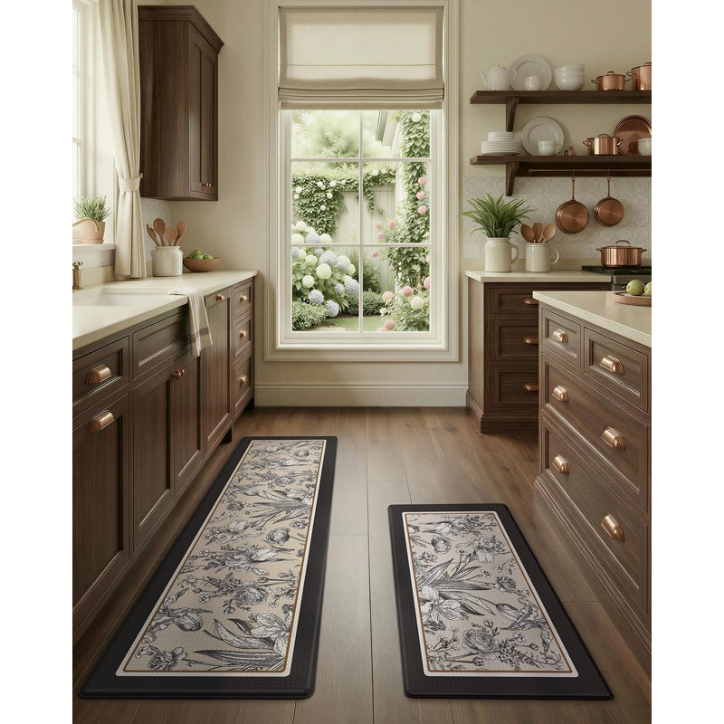 Ensemble de 2 tapis de cuisine anti-fatigue, noir crème