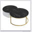 Table basse gigogne ronde moderne avec motif cannelé et tiroir noir et or, parfaite pour un rangement élégant