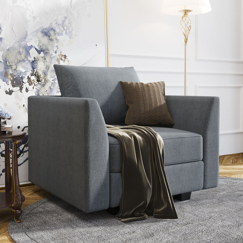 Fauteuil rembourré avec espace de rangement l 35 po Manusite, Mélange de polyester gris bleuté
