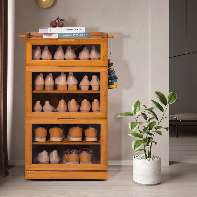 5 Tiers 15 Pairs Bamboo Display Shoe Rack, Organizer Storage Stand Cabinet for Entryway Hallway