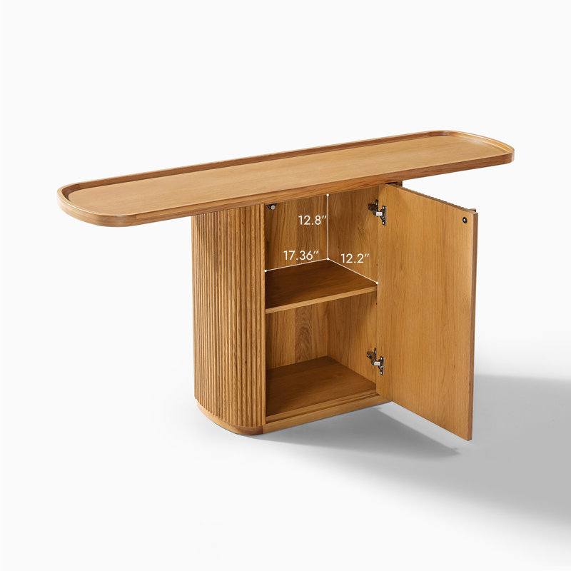 Console cannelée 60 "avec rangement HERNEST, chêne naturel, Chêne naturel