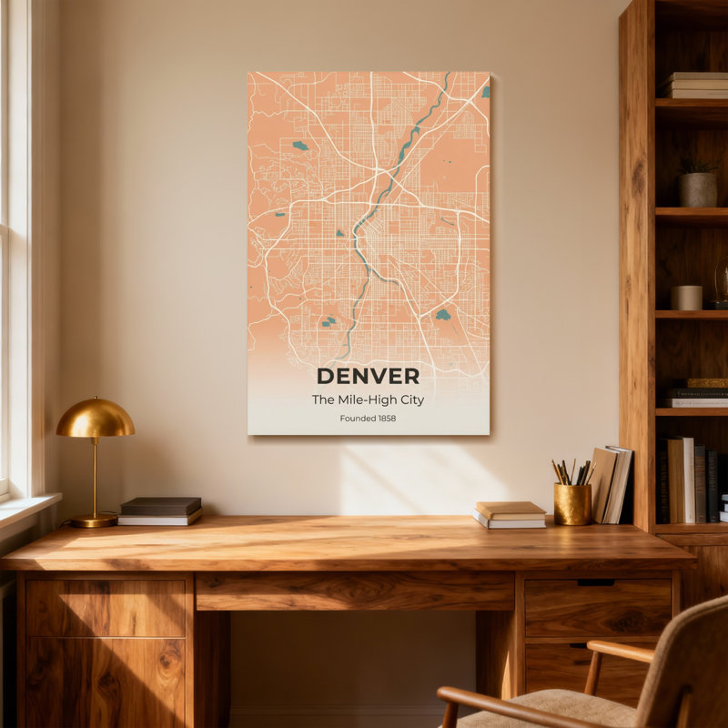Scénario et paysages urbains, impression sur carte de la ville de Denver