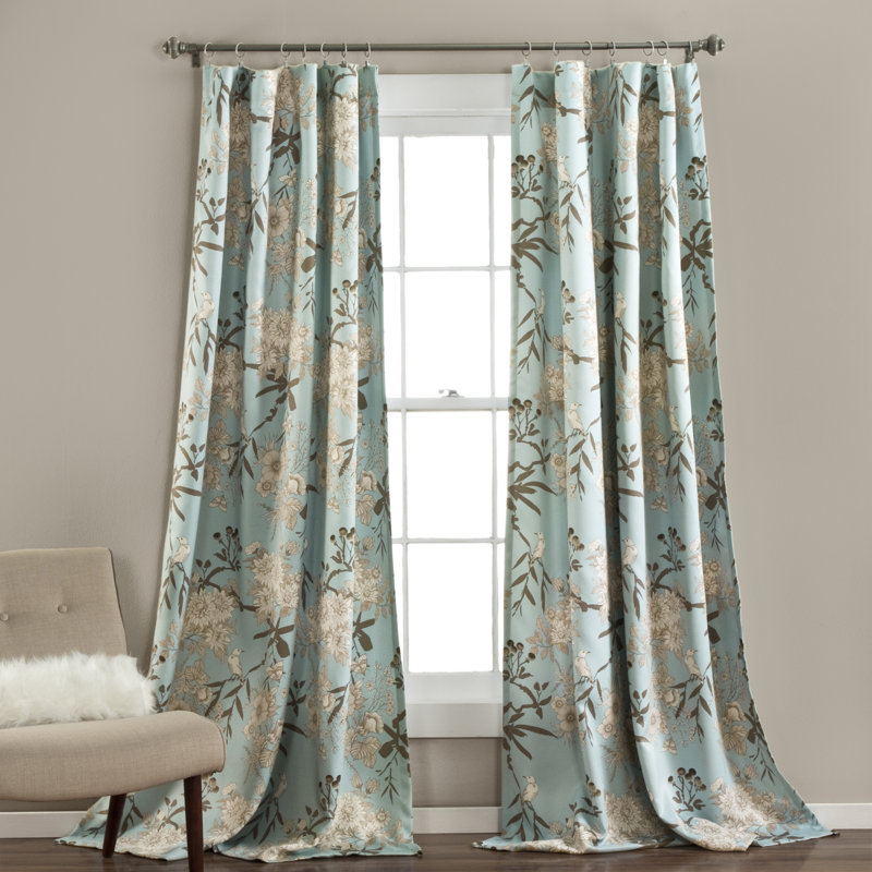 Botanical Garden Room Darkening Curtain Pair, 52"W x 84"L, Blue