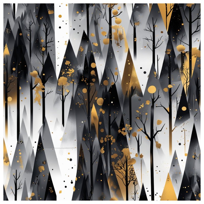 Black Gold Forest Illustration Comforter, Twin